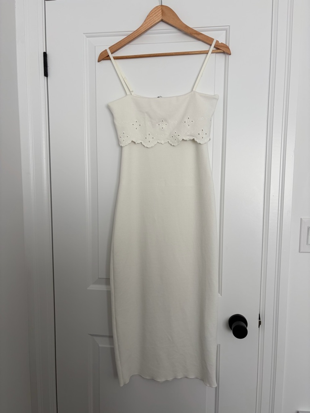 Zara Ivory Eyelet Trim Spaghetti Strap Dress